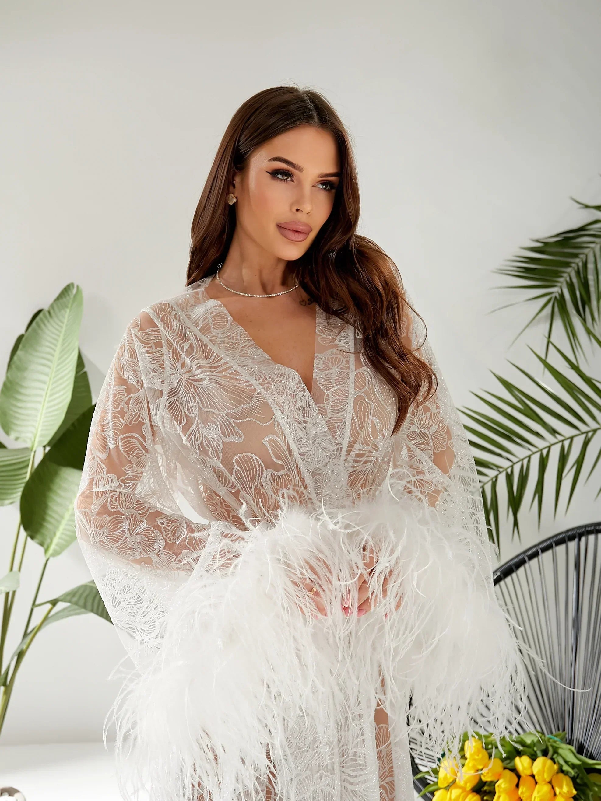 Sheer Bridal Feathers Robe Sheer Bridal Feathers Robe