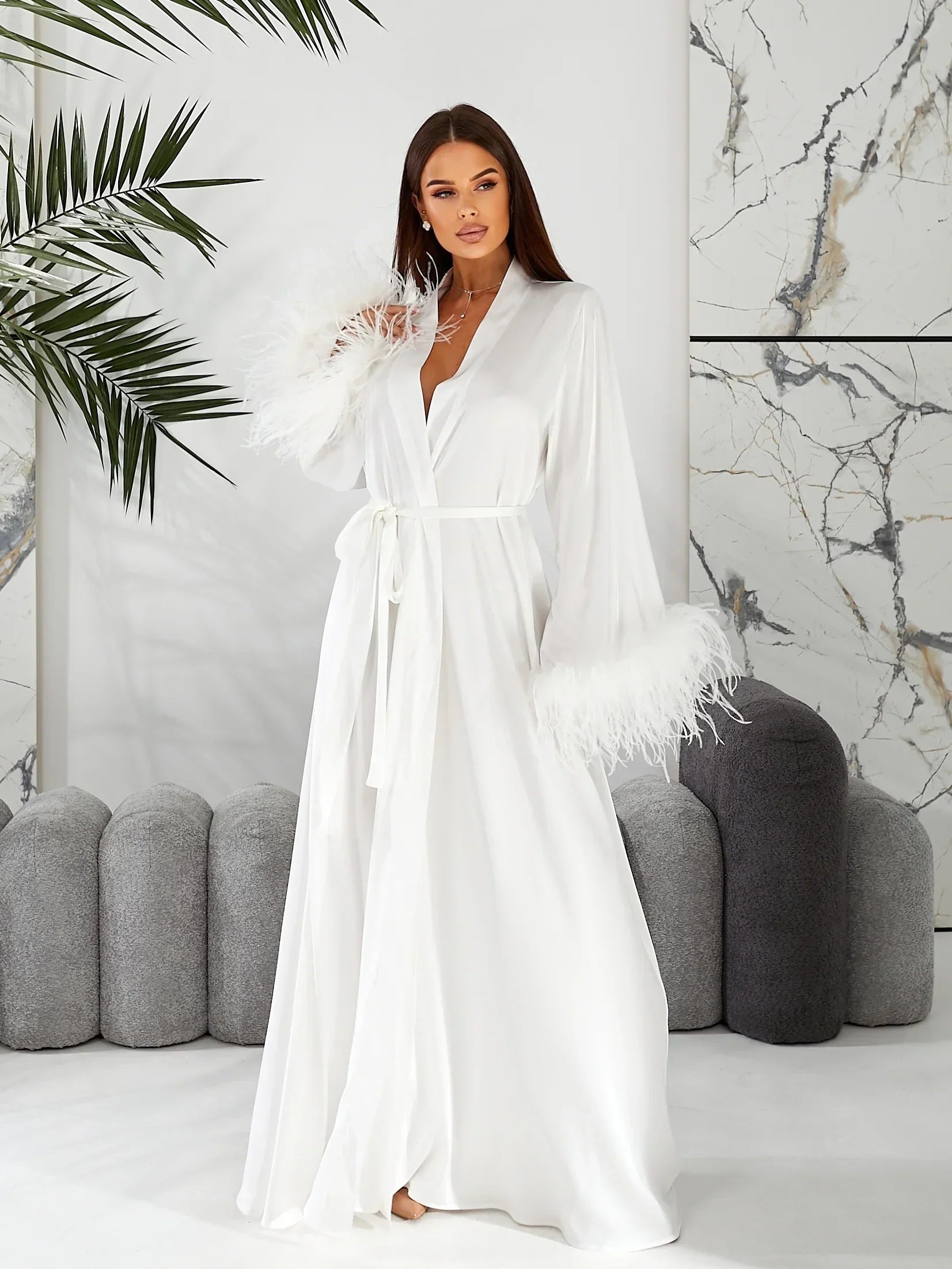 Luxury Ostrich Feather Wedding Robe | FeerieLingerie White / L/XL Luxury Ostrich Feather Wedding Robe | FeerieLingerie White / L/XL
