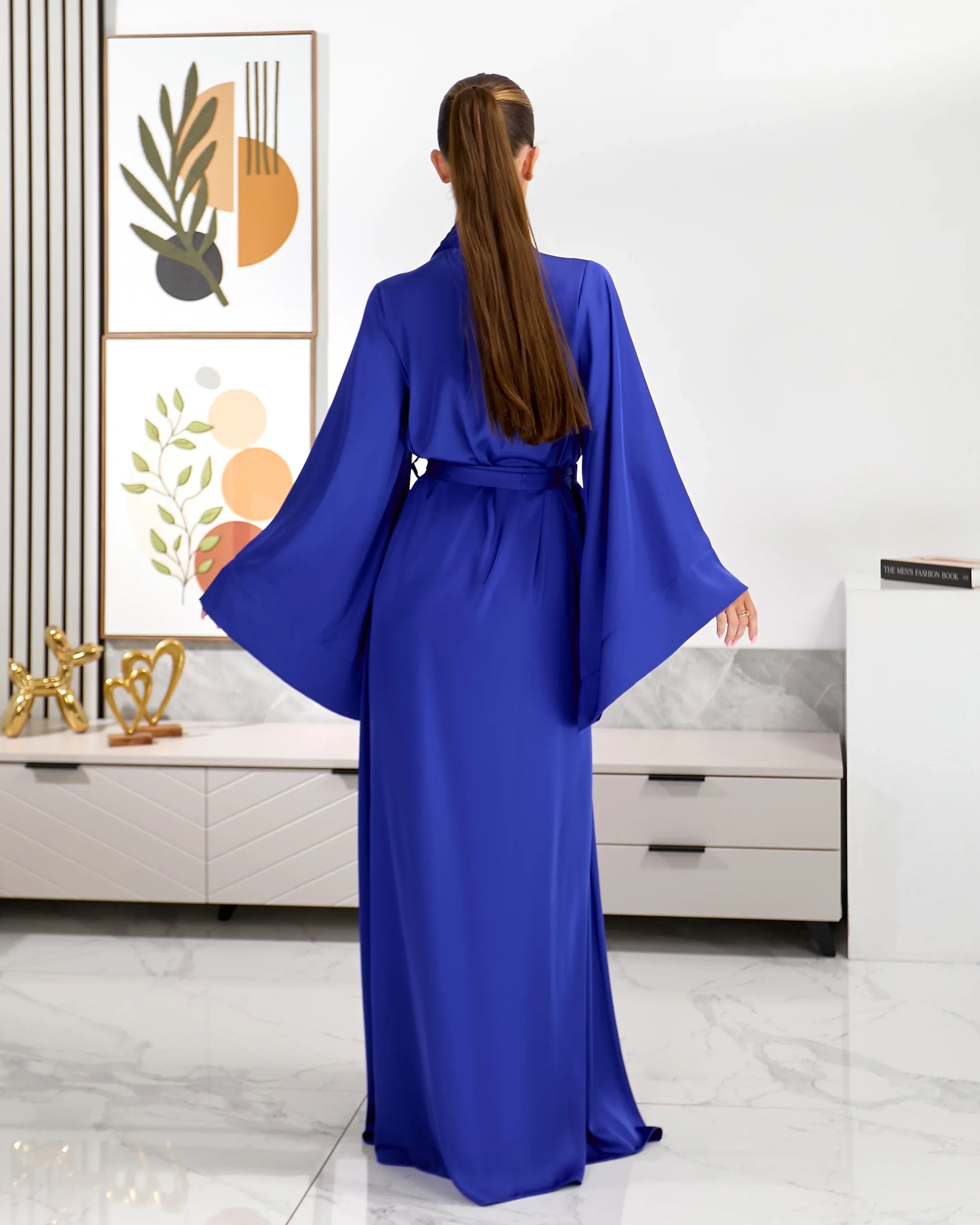 Cobalt Blue Bridesmaid Robe - Long Silk Satin Kimono Wrap