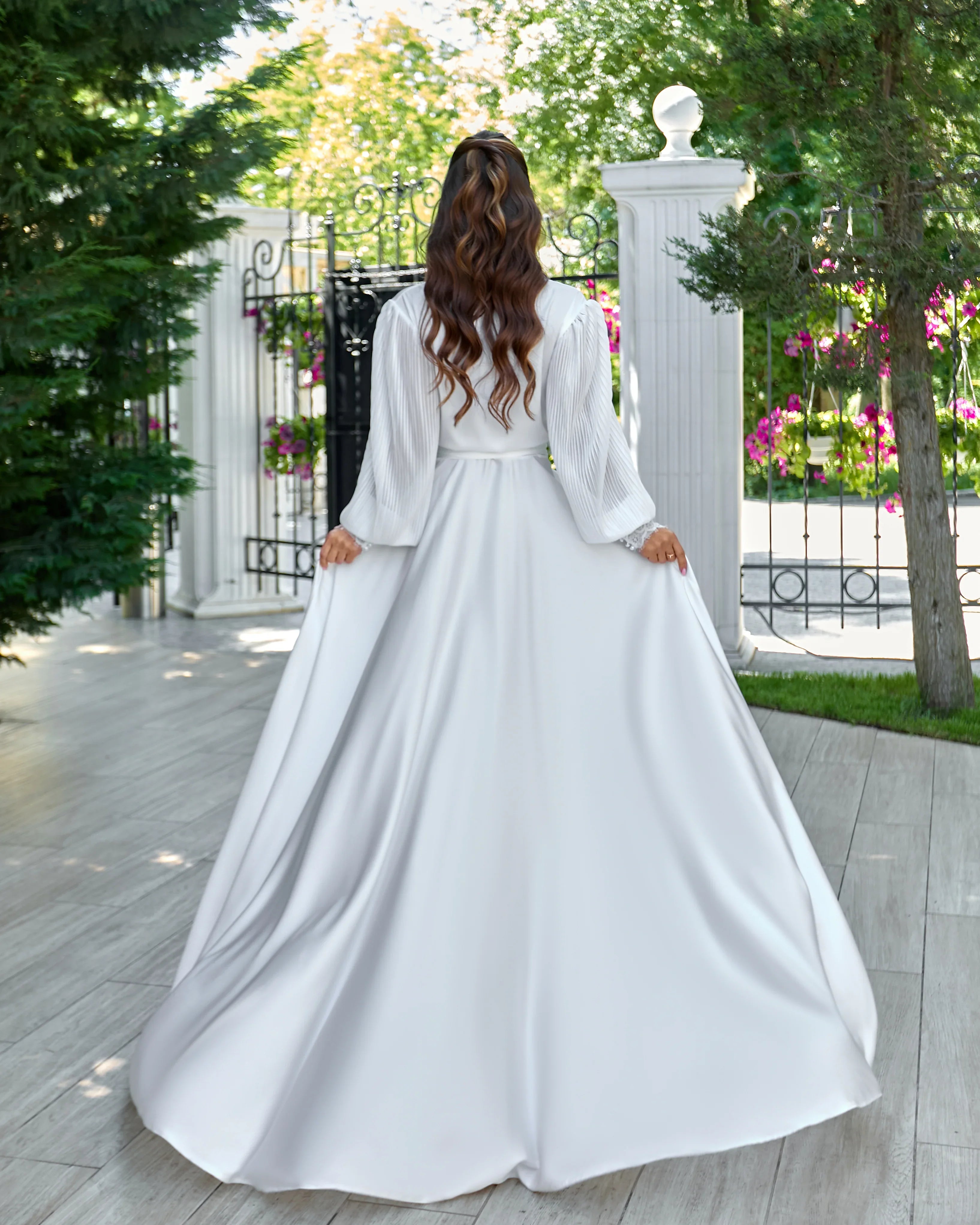 White Bridal Robe with Train | Satin Getting Ready Gown