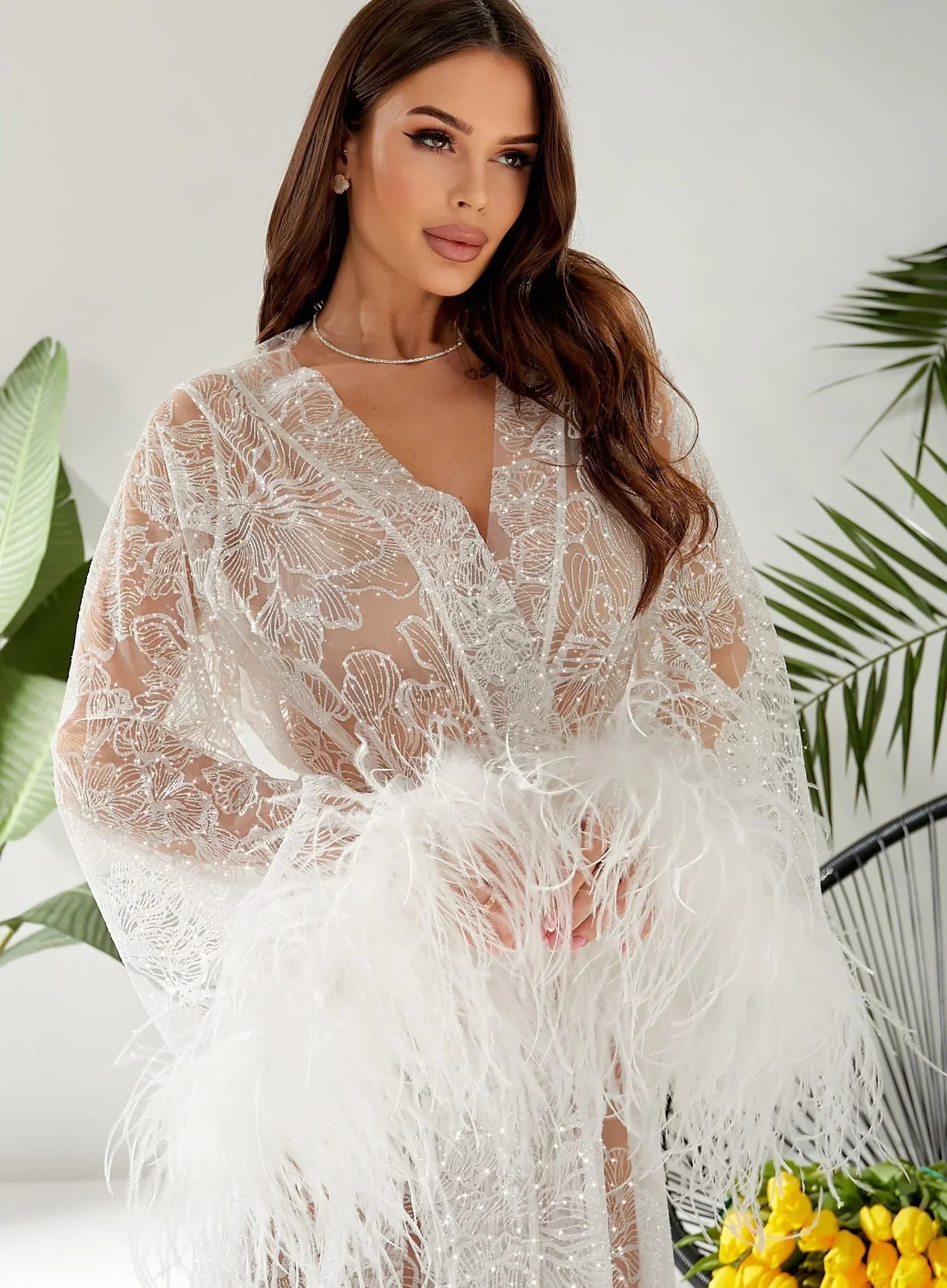 Sheer Feather Bride Robe for Wedding Day | FeerieLingerie feerielingerie Sheer Feather Bride Robe for Wedding Day | FeerieLingerie feerielingerie
