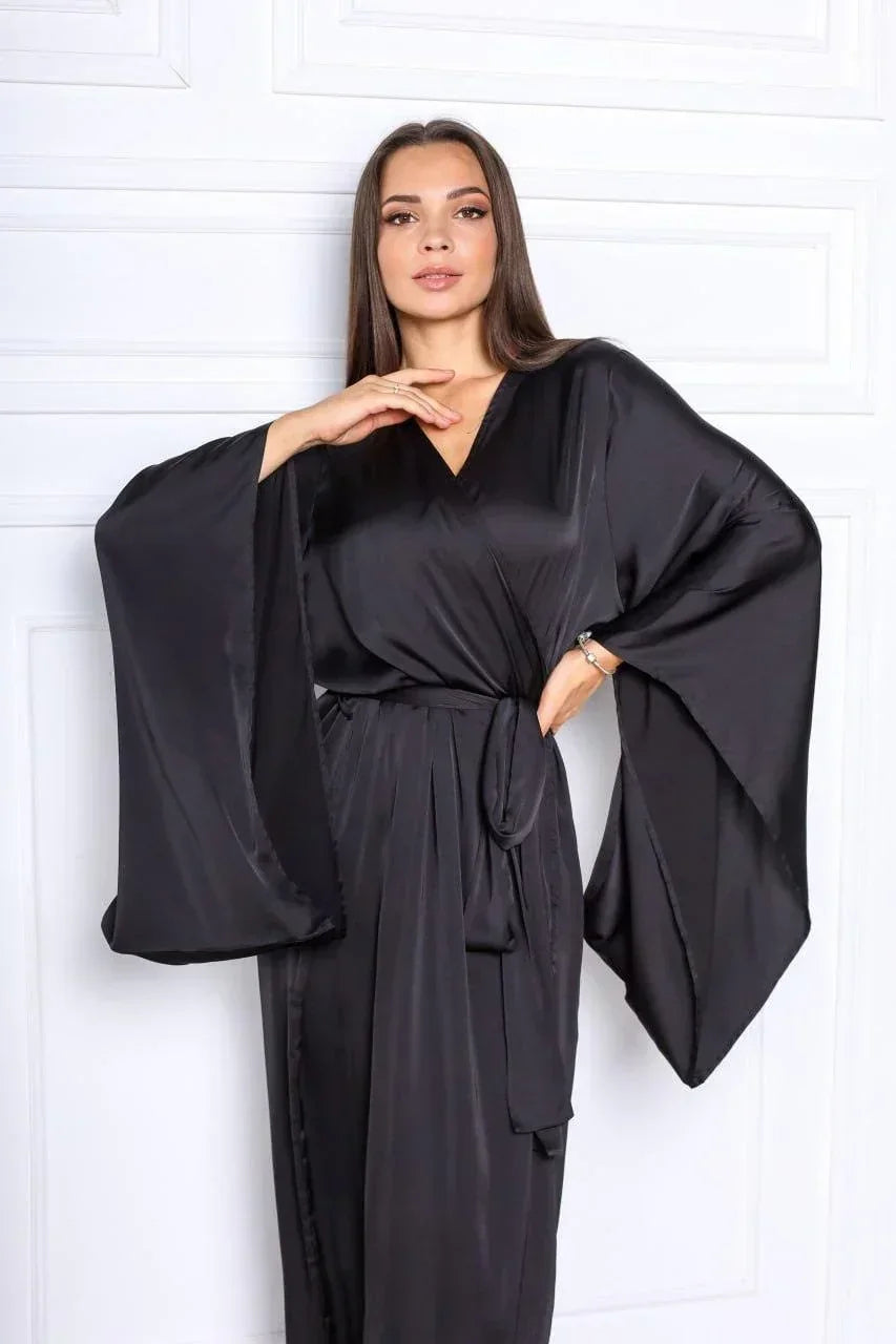 black silk kimono dress Vintage 40s 50s black embroidered satin kimono w dragon & pagoda