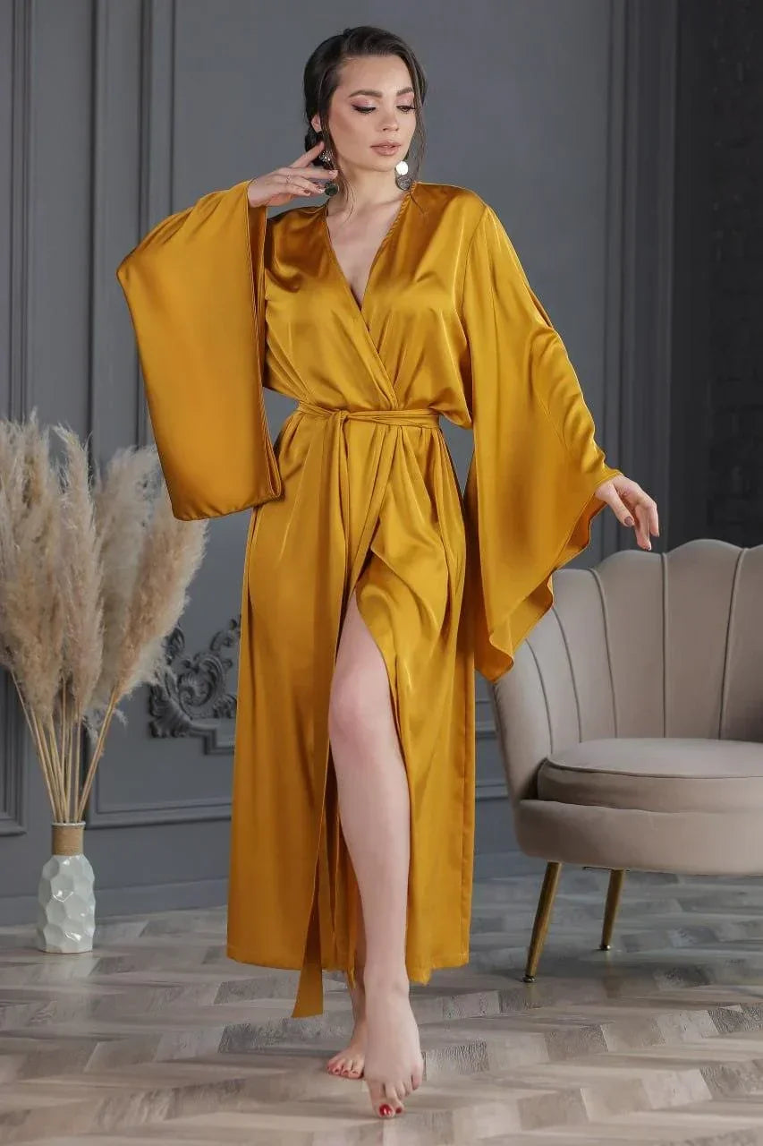 Silk Kimono Robe for Brides Wedding Robe | FeerieLingerieKimono Silk Robe S/M / Gold Silk Kimono Robe for Brides Wedding Robe | FeerieLingerieKimono Silk Robe S/M / Gold